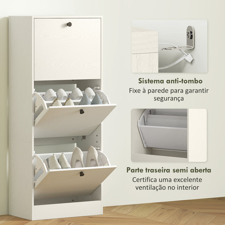 Sapateira Estreita com 3 Portas Abatíveis Sapateira para Entrada com Prateleiras Ajustáveis para 12 Pares de Sapatos para Corredor Espaços Reduzidos 47x28x115 cm Branco