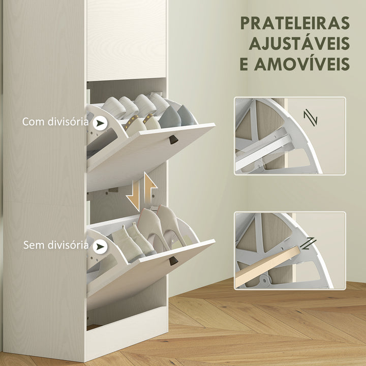 Sapateira Estreita com 3 Portas Abatíveis Sapateira para Entrada com Prateleiras Ajustáveis para 12 Pares de Sapatos para Corredor Espaços Reduzidos 47x28x115 cm Branco