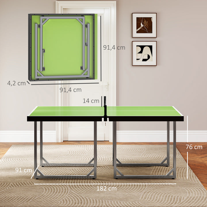 Mesa de Ping Pong Dobrável Mesa de Ping Pong Profissional com Rede e Estrutura de Aço para Interior e Exterior 182x91x76 cm Verde