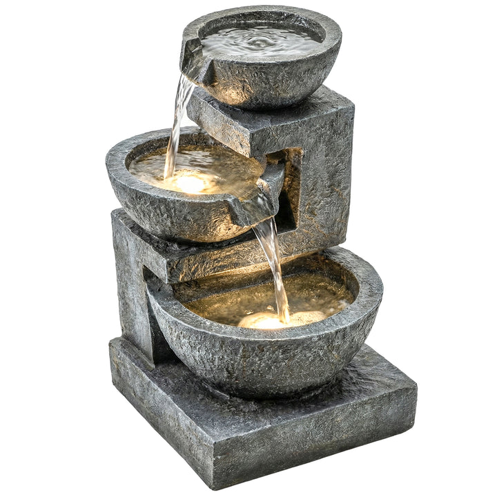 Fonte de Água Decorativa com Iluminação LED e Bomba Fonte de Jardim Exterior em Cascata de 3 Níveis Resistente às Intempéries para Jardim Pátio Terraço 40x37x61 cm Multicolor