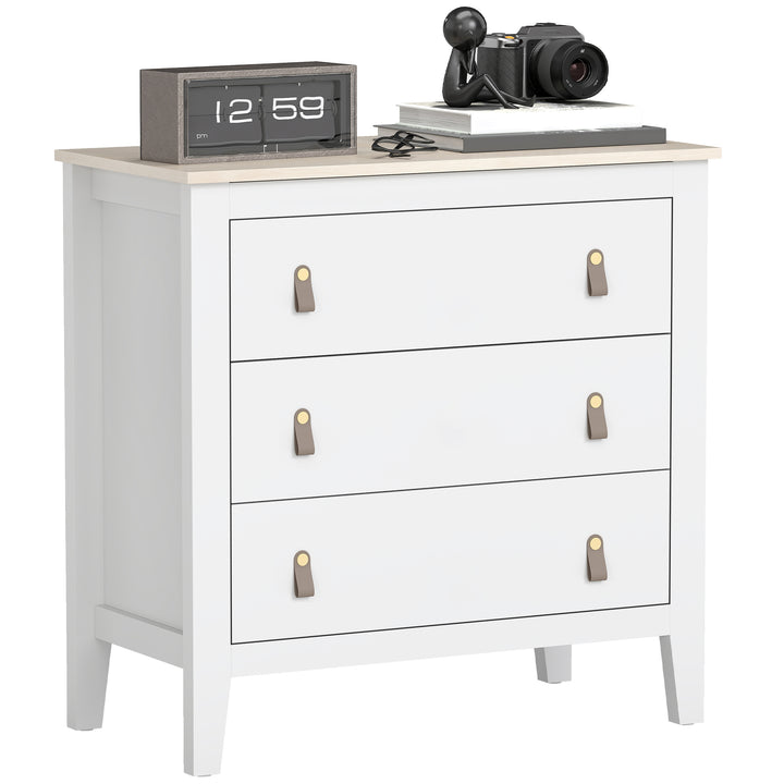 Cómoda de 3 Gavetas Cómoda para Dormitório com Puxadores de PU Cómoda para Sala de Estar Corredor 80x40x78,5 cm Branco