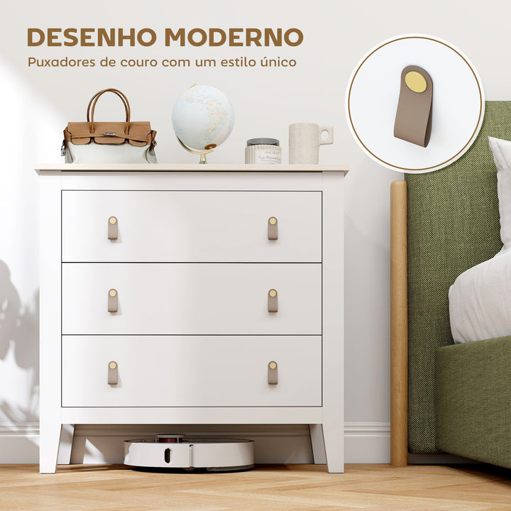 Cómoda de 3 Gavetas Cómoda para Dormitório com Puxadores de PU Cómoda para Sala de Estar Corredor 80x40x78,5 cm Branco
