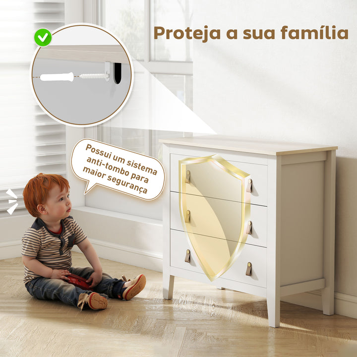Cómoda de 3 Gavetas Cómoda para Dormitório com Puxadores de PU Cómoda para Sala de Estar Corredor 80x40x78,5 cm Branco
