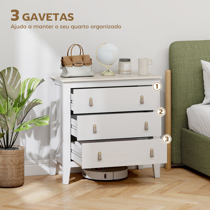 Cómoda de 3 Gavetas Cómoda para Dormitório com Puxadores de PU Cómoda para Sala de Estar Corredor 80x40x78,5 cm Branco