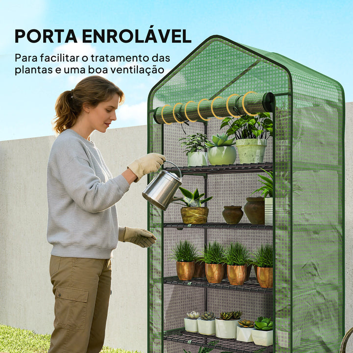 Estufa de Jardim de 5 Prateleiras Estufa Resistente com 1 Porta com Fecho de Correr Anti-UV Desenhho Alargado e Prateleiras para Cultivo de Plantas em Terraço Pátio 90x49x193 cm Verde