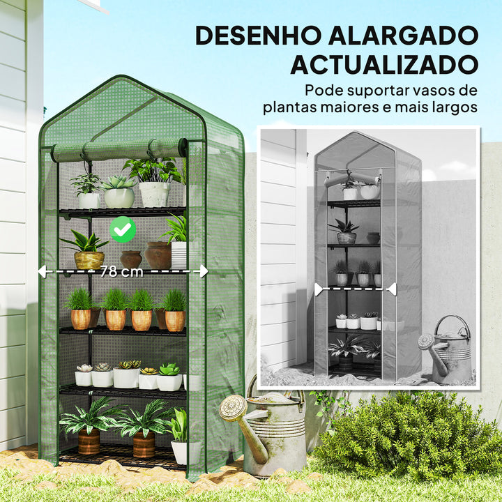 Estufa de Jardim de 5 Prateleiras Estufa Resistente com 1 Porta com Fecho de Correr Anti-UV Desenhho Alargado e Prateleiras para Cultivo de Plantas em Terraço Pátio 90x49x193 cm Verde