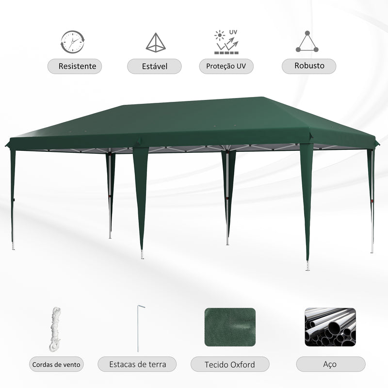 Tenda para Festas 6x3 m Tenda de Jardim com Altura Ajustável em 3 Níveis Bolsa de Transporte Estrutura de Aço Anti-UV para Pátio Campismo Verde