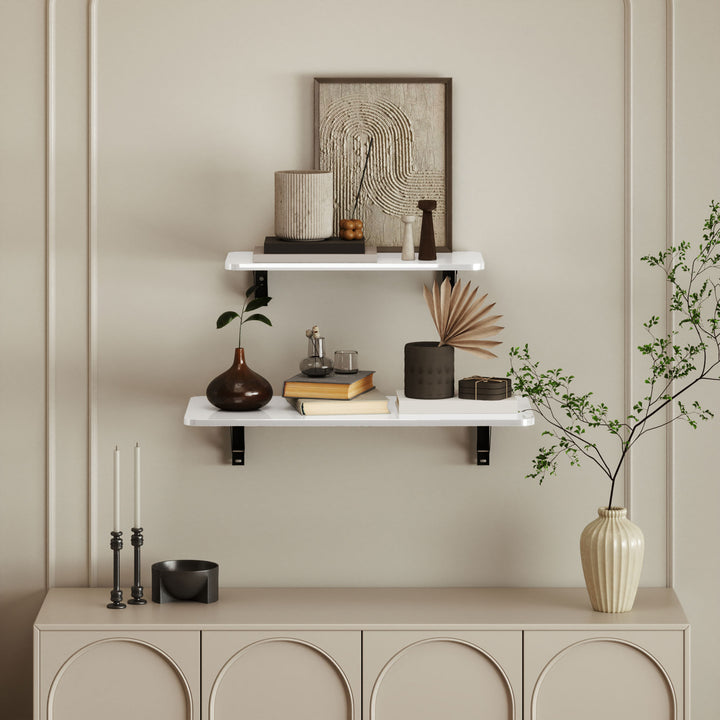 Conjunto de 2 Mesas Dobráveis de Parede Secretárias Flutuantes para Espaços Pequenos Mesas Rebatíveis para Cozinha Sala de Jantar Escritório Quarto e Sala Branco Brilhante