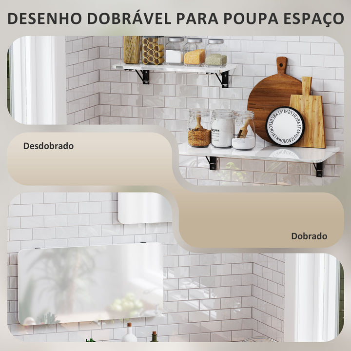 Conjunto de 2 Mesas Dobráveis de Parede Secretárias Flutuantes para Espaços Pequenos Mesas Rebatíveis para Cozinha Sala de Jantar Escritório Quarto e Sala Branco Brilhante