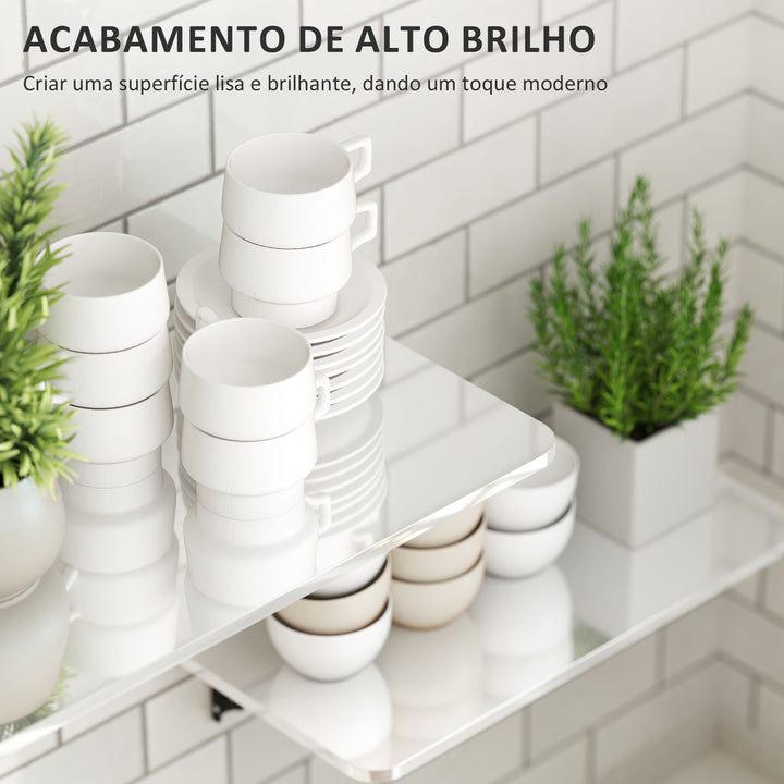 Conjunto de 2 Mesas Dobráveis de Parede Secretárias Flutuantes para Espaços Pequenos Mesas Rebatíveis para Cozinha Sala de Jantar Escritório Quarto e Sala Branco Brilhante