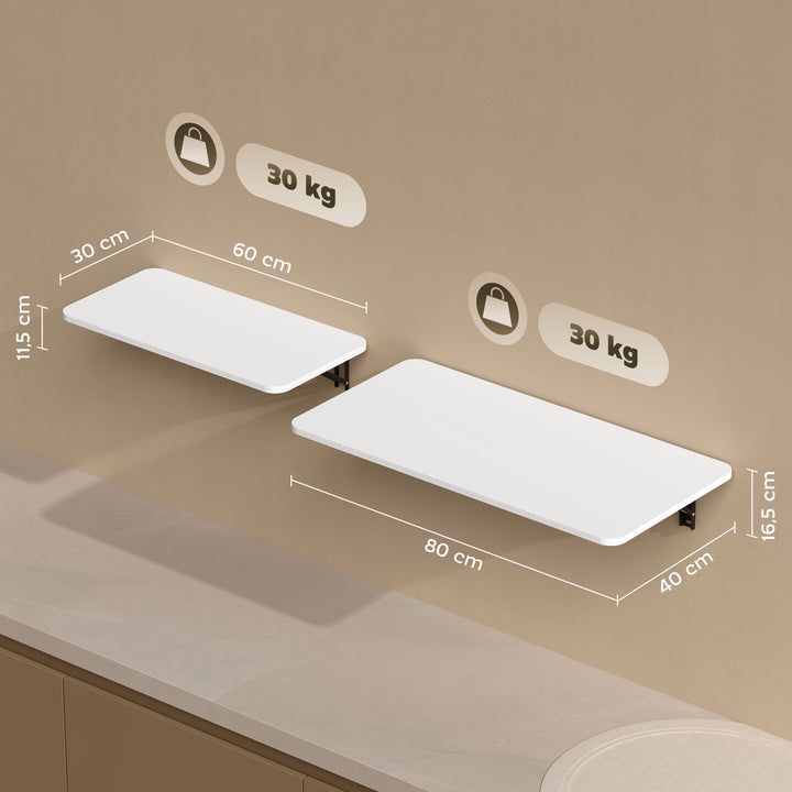 Conjunto de 2 Mesas Dobráveis de Parede Secretárias Flutuantes para Espaços Pequenos Mesas Rebatíveis para Cozinha Sala de Jantar Escritório Quarto e Sala Branco Brilhante