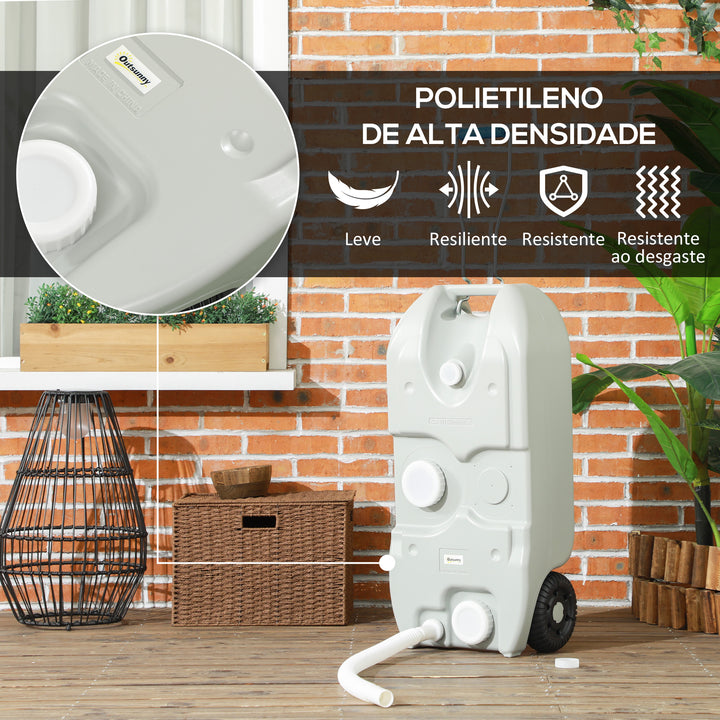 Depósito de Água 40 L com Rodas Depósito de Água Portátil com Pega Metálica e Torneira para Caravanas Autocaravanas Campismo ao Ar Livre 37x23x80 cm Cinzento