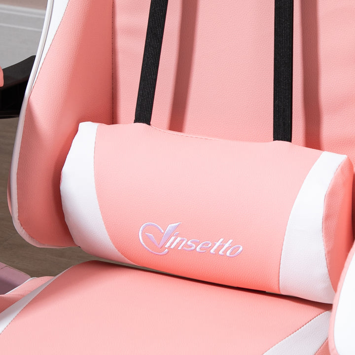 Vinsetto Cadeira Gaming Ergonômica Cadeira para Videojogos Reclinável com Altura Ajustável Apoio para a Cabeça e Almofada Lombar 63x67x122-130cm Rosa e Branco