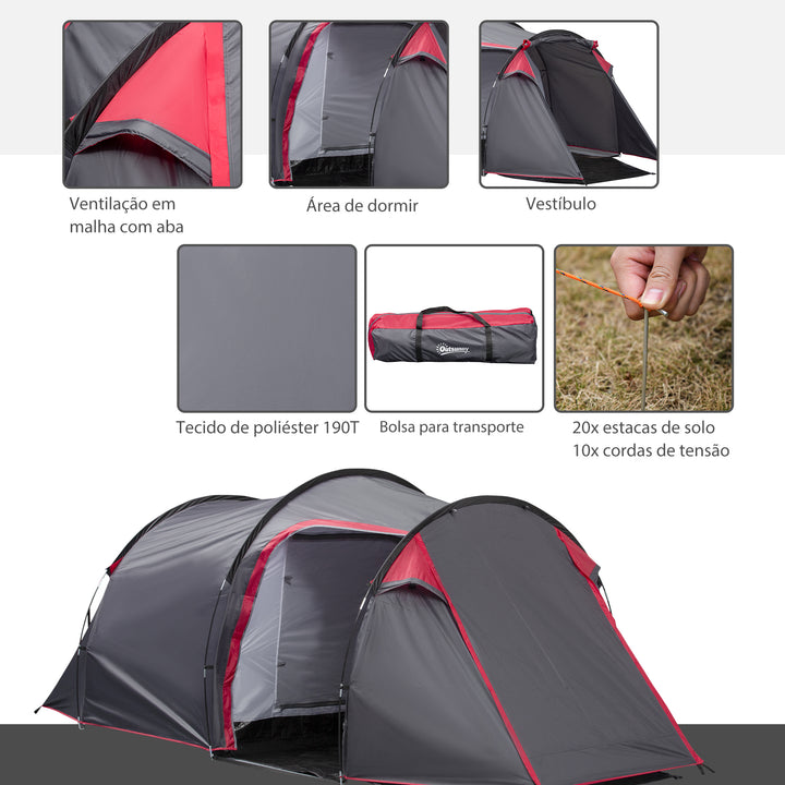 Tenda de Campismo para 2-3 Pessoas Tenda de Campismo Dobrável à Prova d'Agua e à Prova de UV 20+ com Vestíbulo 426x206x154 cm Cinza Escuro