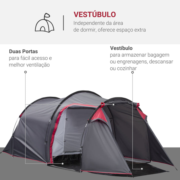 Tenda de Campismo para 2-3 Pessoas Tenda de Campismo Dobrável à Prova d'Agua e à Prova de UV 20+ com Vestíbulo 426x206x154 cm Cinza Escuro