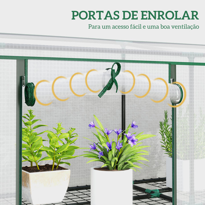 Estufa Pequena Estufa de Exterior com Prateleiras de 3 Níveis Portas com Fecho de Correr e Estrutura de Aço Estufa para Cultivar Plantas Flores 215x46x151 cm Branco