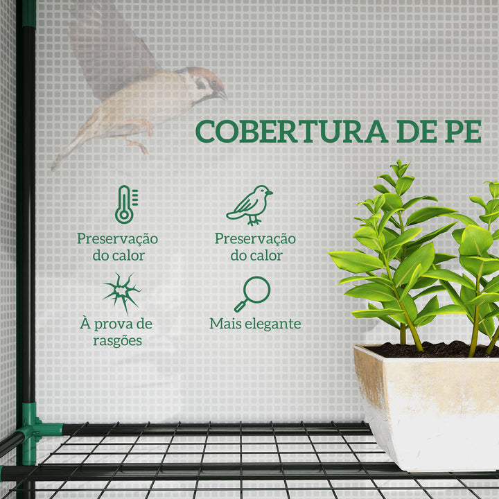Estufa Pequena Estufa de Exterior com Prateleiras de 3 Níveis Portas com Fecho de Correr e Estrutura de Aço Estufa para Cultivar Plantas Flores 215x46x151 cm Branco