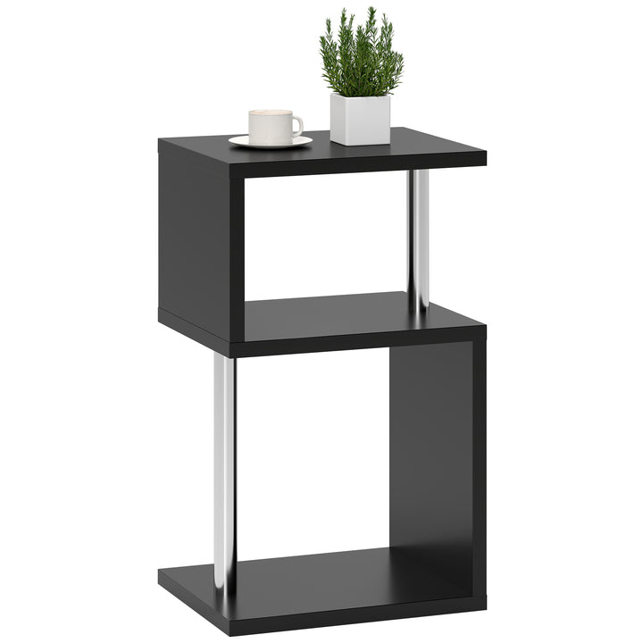 Mesa Auxiliar com Luz LED de 3 Níveis Mesa Auxiliar Moderna com Forma de S Prateleiras Abertas e Estrutura em Alumínio para Sala Quarto 44x38x75 cm Preto Brilhante