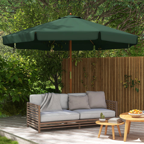Chapéu de Sol de Jardim Ø325x250 cm Chapéu de Sol de Madeira com Sistema de Polea Teto com Ventilação e 8 Hastes de Bambú para Terraço Balcão Exterior Verde