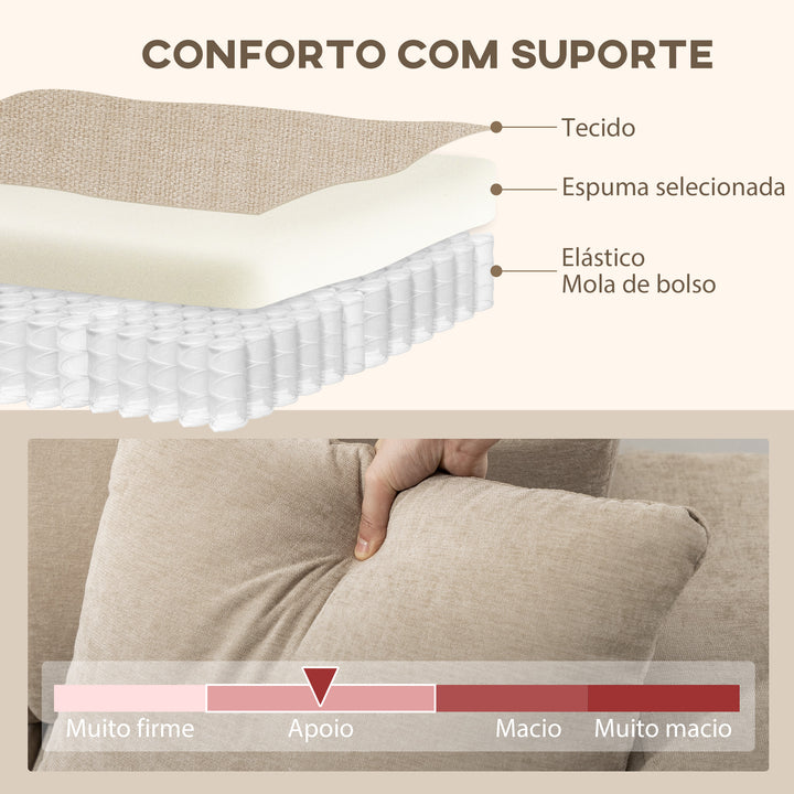 Sofá Chaise Longue Reversível Sofá de Canto em Forma de L de 3 Lugares 2 Almofadas Estofado em Linho Estrutura de Aço para Sala de Estar 242x156x87 cm Bege