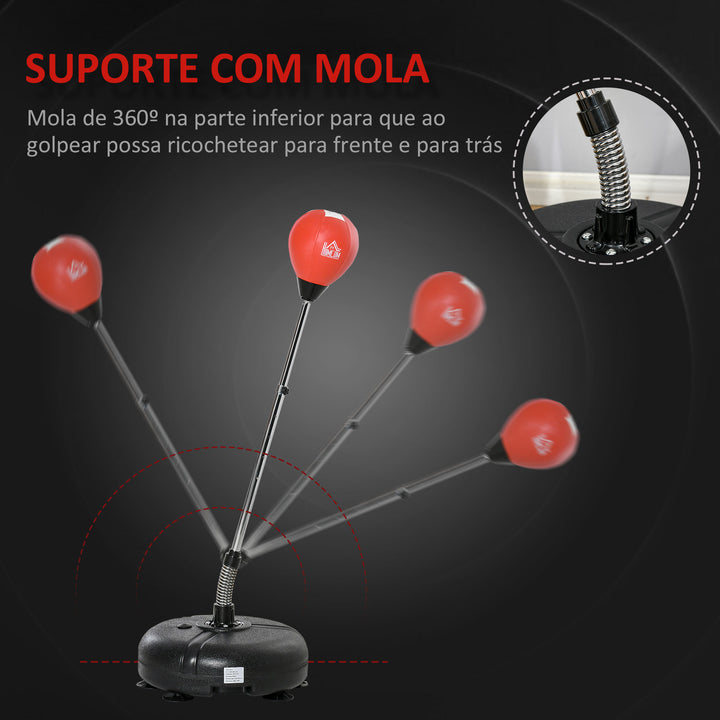 Saco de Boxe de Pé com Altura Ajustável de 4 Níveis Punching Ball com Base Preenchida Luvas e Inflador para Adultos e Adolescentes Ø45x132-158cm Preto e Vermelho