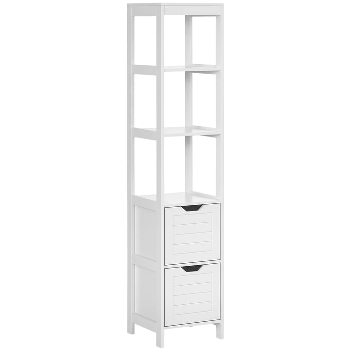 Armário de banheiro alto Multiuso 3 prateleiras 2 gavetas 30x30x144 cm Branco