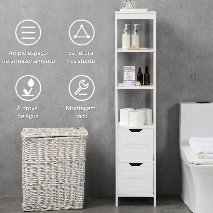 Armário de banheiro alto Multiuso 3 prateleiras 2 gavetas 30x30x144 cm Branco
