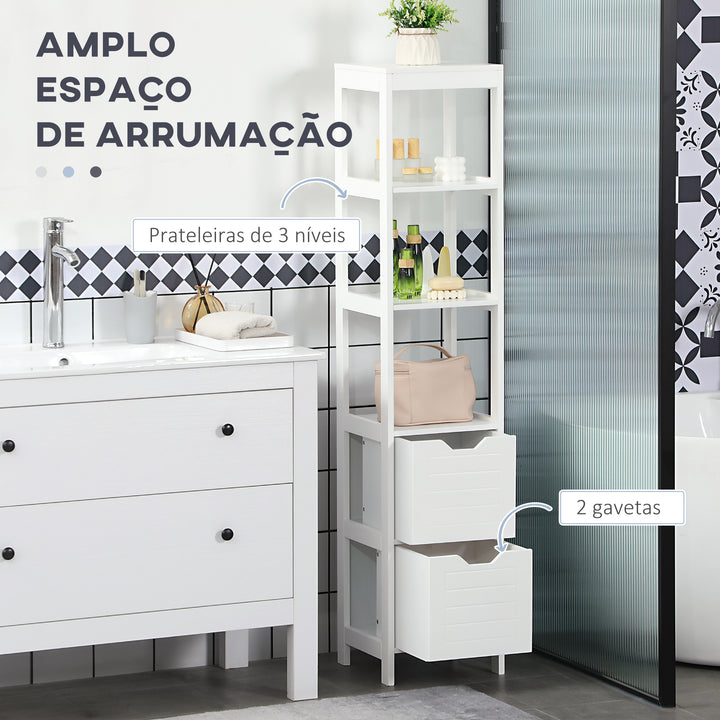 Armário de banheiro alto Multiuso 3 prateleiras 2 gavetas 30x30x144 cm Branco