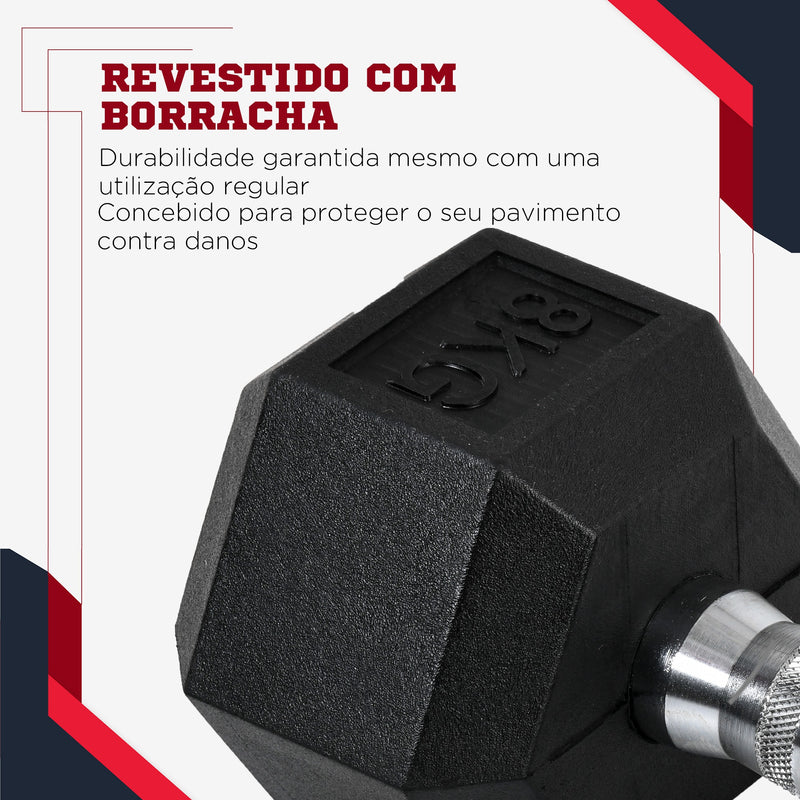 Conjunto de Halteres 16 kg com Barra Metálica e Cabeça Hexagonal Conjunto Pesos para Treino em Casa Ginásio 30,5x12,7 cm Preto e Prata