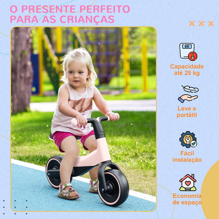 Bicicleta sem Pedais para Crianças acima de 18 Meses Bicicleta Infantil para Bebé com Assento Ajustável em 30-36,5 cm Rodas de Ø19 cm Carga 25 kg 66,5x34x46,5 cm Rosa