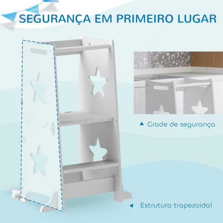 Torre de Aprendizagem 2 em 1 Torre de Aprendizagem para Crianças acima de 3 Anos Convertível em Mesa e Cadeira com Barreira de Segurança 60x44,5x86 cm Branco