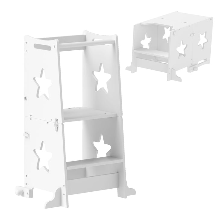 Torre de Aprendizagem 2 em 1 Torre de Aprendizagem para Crianças acima de 3 Anos Convertível em Mesa e Cadeira com Barreira de Segurança 60x44,5x86 cm Branco