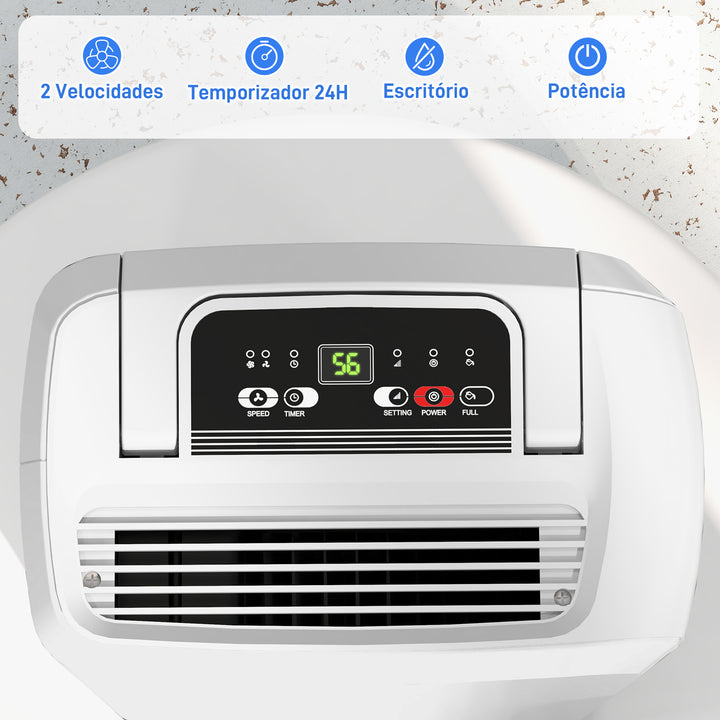 Desumidificador Elétrico 12L/dia Depósito de Água de 2,5L Desumidificador com Rodas Temporizador de 24 Horas Ecrã Digital de Humidade Desumidificador de Humidade para Dormitório Branco