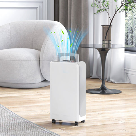 Desumidificador Elétrico 12L/dia Depósito de Água de 2,5L Desumidificador com Rodas Temporizador de 24 Horas Ecrã Digital de Humidade Desumidificador de Humidade para Dormitório Branco