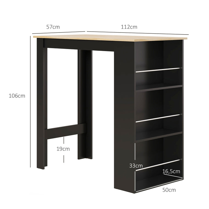 Mesa de Bar de Bistrô com 3 Prateleiras com Suporte Estilo Moderno para Cozinha Sala de Jantar Sala de Estar Estrutura de Melamina 112x57x106 cm Preto e Madeira