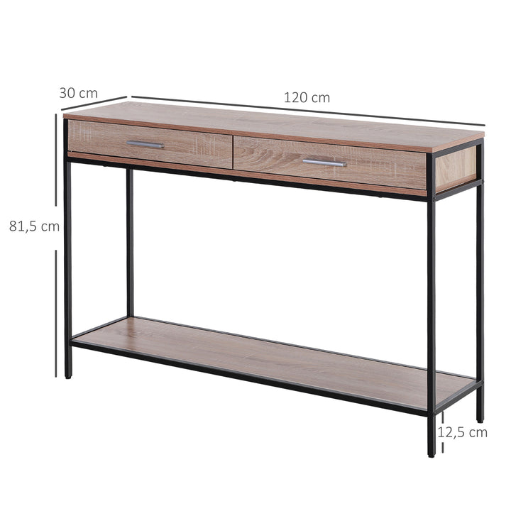 Mesa consola tipo aparador para corredor com 2 Gavetas e Prateleira Inferior 120x30x81,5 cm Carvalho