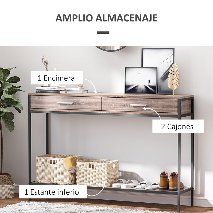 Mesa consola tipo aparador para corredor com 2 Gavetas e Prateleira Inferior 120x30x81,5 cm Carvalho