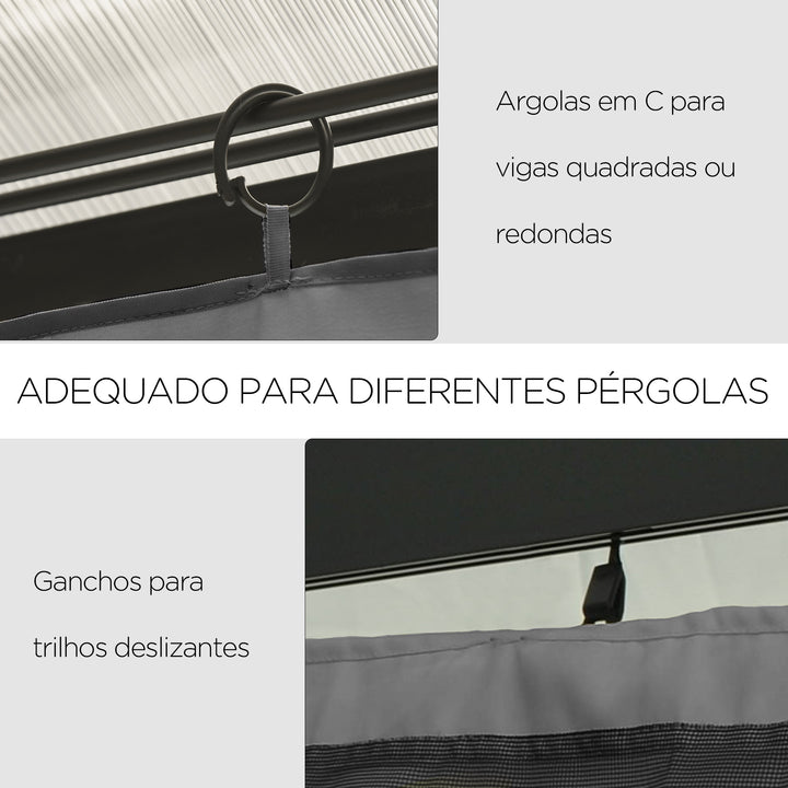 4 Paredes Laterais para Tenda 302x205 cm Laterais para Tenda Universal com Ganchos e Argola em C para Tenda de Jardim Terraço Cinza Claro