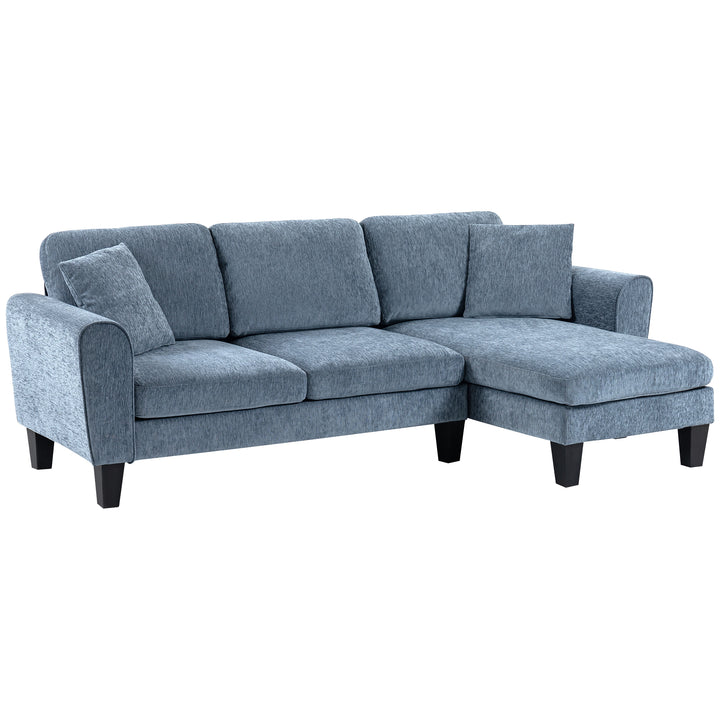 Sofá Chaise Longue Sofá de Canto Sofa Sala de Estar Reversível em Forma de L com 2 Almofadas Carga Máxima 200 kg 230x138x87 cm Cinza Azulado