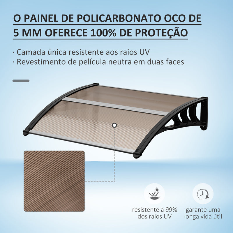 Marquise de Proteção 75x100 cm Marquise de Exterior para Portas e Janelas contra Sol e Chuva com Suporte de Liga de Alumínio Marrom e Preto