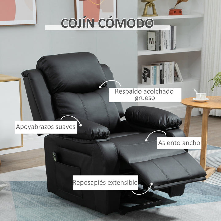 Poltrona Relax Levanta Pessoas com Controle Remoto Reclinação Elétrica de 160° Apoio para os Pés Encosto Estofado em PU e Bolsos Laterais 76x90x105cm Preto