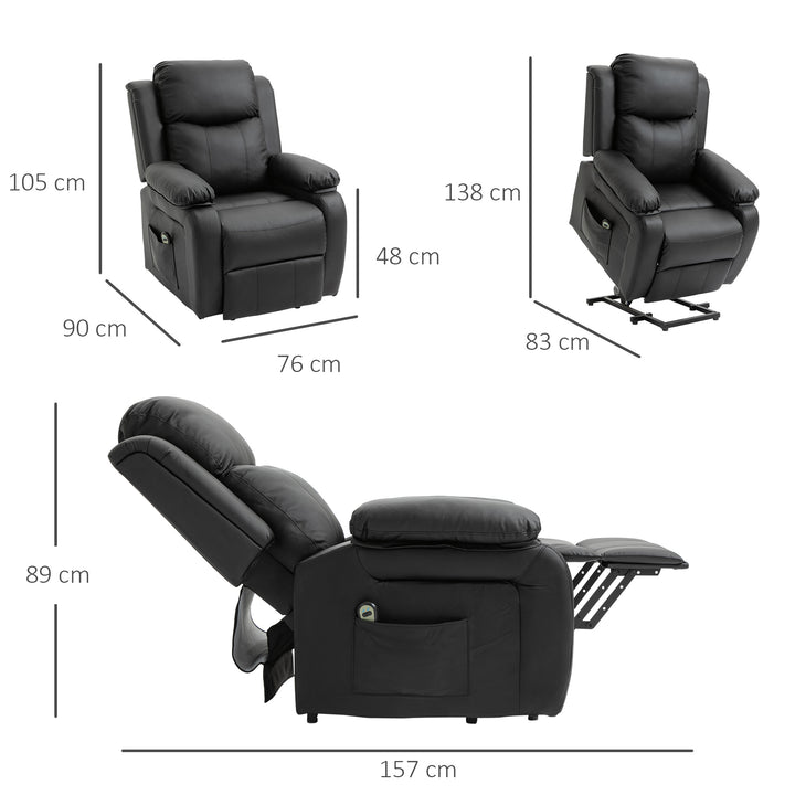 Poltrona Relax Levanta Pessoas com Controle Remoto Reclinação Elétrica de 160° Apoio para os Pés Encosto Estofado em PU e Bolsos Laterais 76x90x105cm Preto