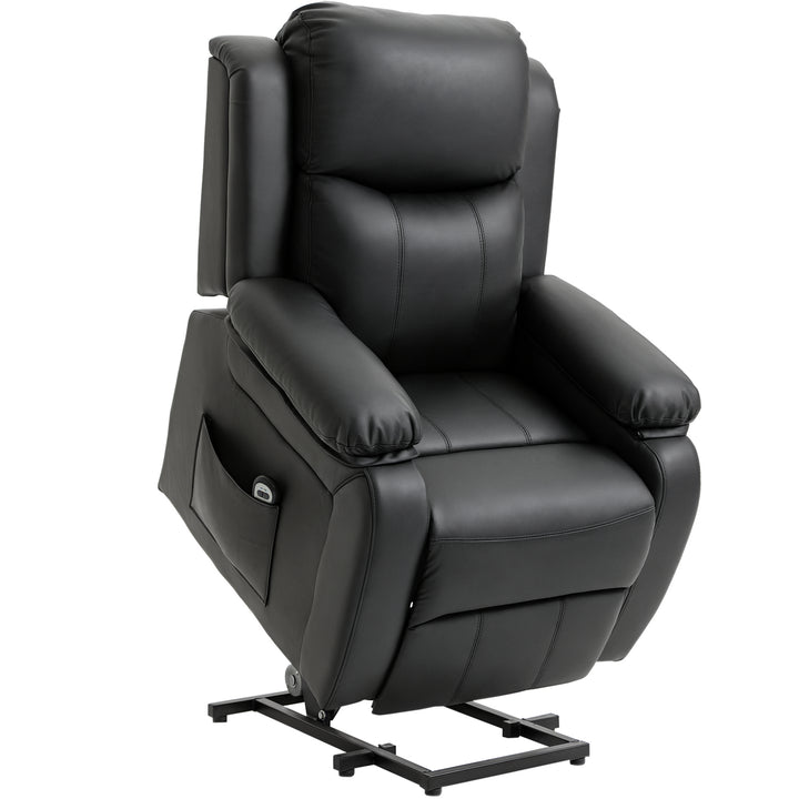 Poltrona Relax Levanta Pessoas com Controle Remoto Reclinação Elétrica de 160° Apoio para os Pés Encosto Estofado em PU e Bolsos Laterais 76x90x105cm Preto