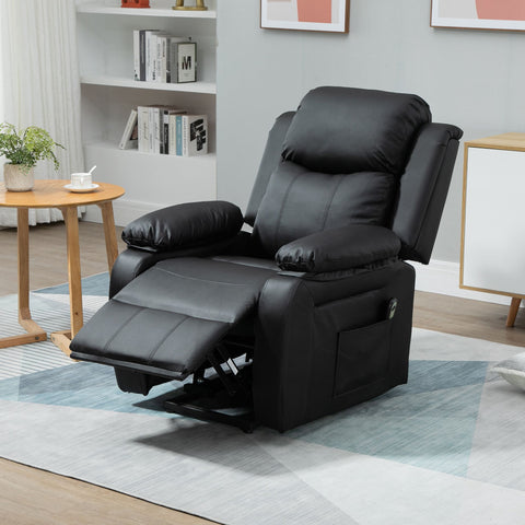 Poltrona Relax Levanta Pessoas com Controle Remoto Reclinação Elétrica de 160° Apoio para os Pés Encosto Estofado em PU e Bolsos Laterais 76x90x105cm Preto