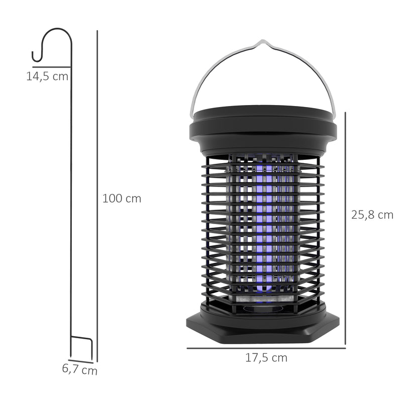 Lâmpada Mata Mosquitos Elétrica 2 em 1 5W Mata Mosquitos Elétrico com Luzes LED UV Recarregável Solar e USB Efeito 30 m² Mata-moscas Elétrico para Jardim Terraço Pátio Preto