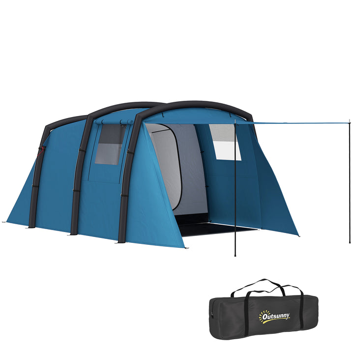 Tenda de Campismo Inflável Familiar Tipo Túnel para 3-6 Pessoas Tenda de Campismo Glamping com Vestíbulo Janelas de Malha e Bolsa de Transporte Proteção UV 50+ Impermeável para Exterior