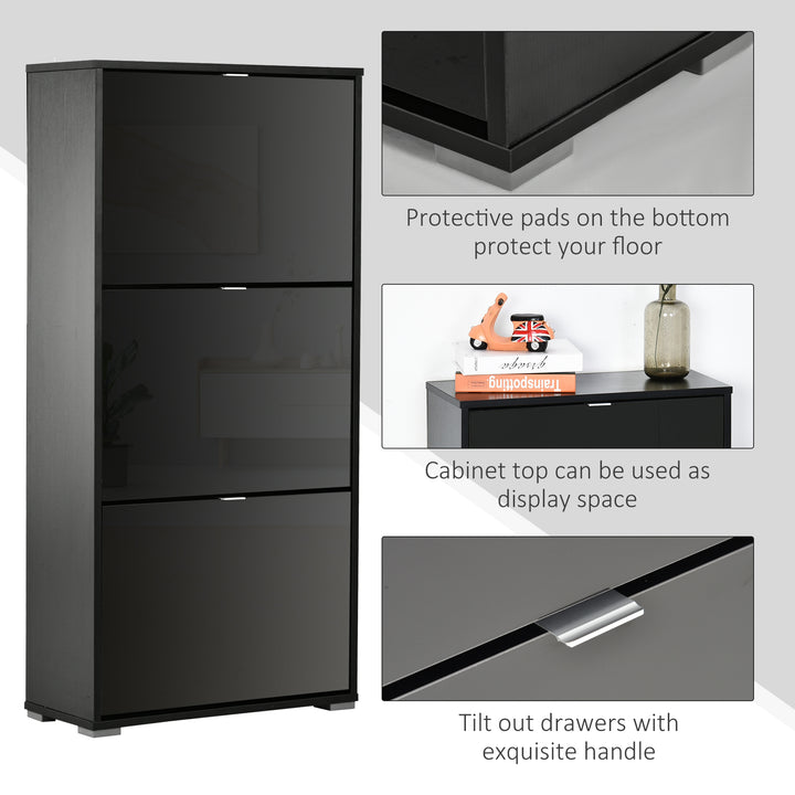 Armário de sapatos com 6 prateleiras Porta Inclinada capacidade de 18 Pares Preto