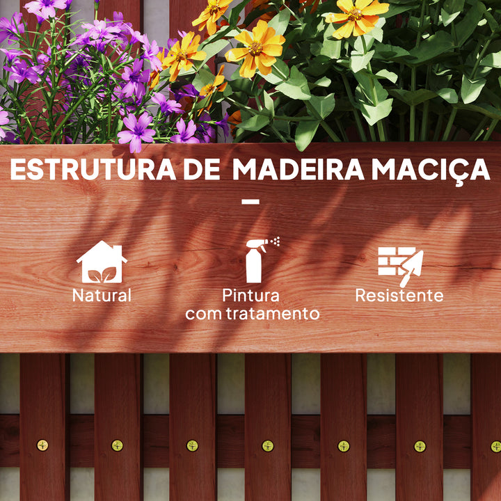 Floreira de Parede com Treliça Floreira Vertical de Madeira com 4 Vasos Móveis e Orifício de Drenagem para Jardim Varanda Pátio 60x16x80 cm Castanho