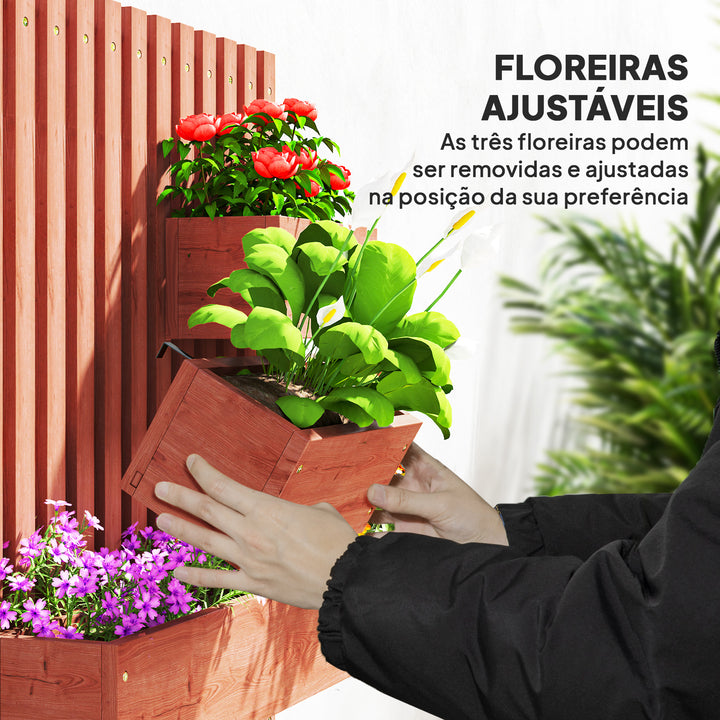 Floreira de Parede com Treliça Floreira Vertical de Madeira com 4 Vasos Móveis e Orifício de Drenagem para Jardim Varanda Pátio 60x16x80 cm Castanho