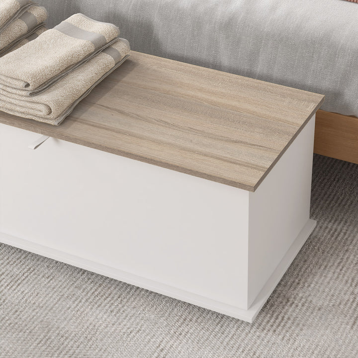 Baú de Armazenamento de Madeira Banco de Armazenamento para Dormitório Sala de Estar Carga Máxima 60kg 100x40x40 cm Branco e Madeira
